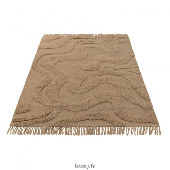J-Line J Line tapis moquettes Jolipa Tapis Tufté Courbes Franges Laine Beige.