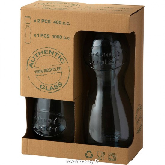 J-Line J Line verres a d eau Jolipa Boite Bouteille 2 Verres Natural Water Verre Bleu Clair.