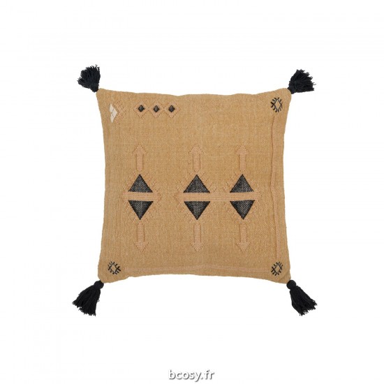 J-Line J Line coussins Jolipa Coussin Triangles Floches Coton Naturel Noir.