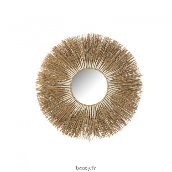 J-Line J Line Miroir mural Miroirs murals Jolipa Miroir Melissa Paille Naturel Blanc Large.