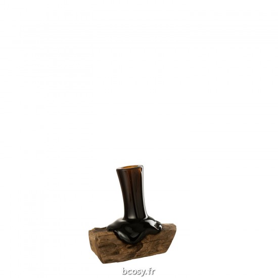 J Line Vase Haut Sur Pied Gamal Bois Verre Recyclé Naturel Brun Small JLine 42339 by Jolipa 42339.