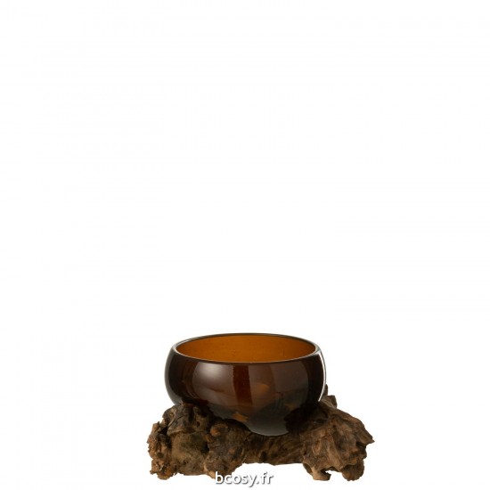 J Line Vase Sur Pied Gamal Bois Verre Recyclé Naturel Brun Small JLine 42341 by Jolipa 42341.