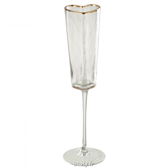 J-Line J Line verre à boire verres à boire Jolipa Verre A Champagne Coeur Verre Or Transparent.
