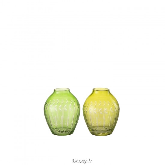 J Line Vase Bou Feuil Verre Vert JLine 42743 by Jolipa 42743 Assortiment de 2 pcs.