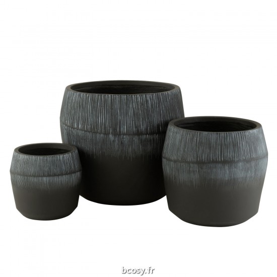 J-Line J Line cachepots de fleur Jolipa Set 3 Cachepot Argile Noir.