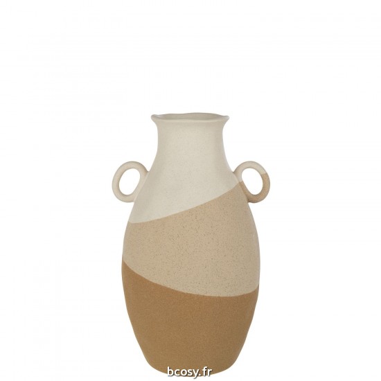 J-Line J Line amphores cruches avec 2 anses Jolipa Vase Oreille Ceramique Beige Marron Clair Large.