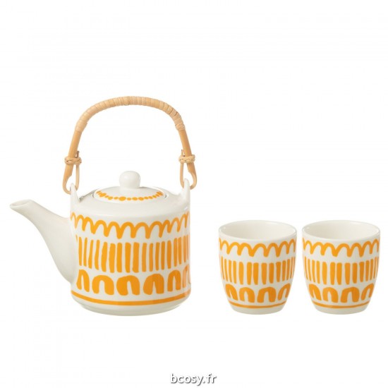 J-Line J Line théières Jolipa Set 3 Theieres Set Ligne Coffret Ceramique Orange.