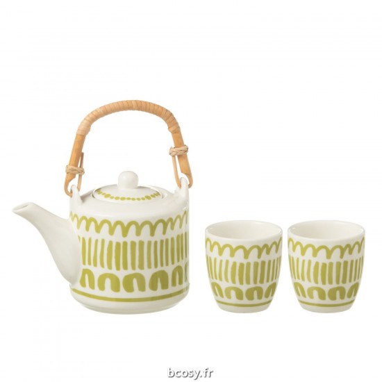J-Line J Line théières Jolipa Set 3 Theieres Set Ligne Coffret Ceramique Vert.