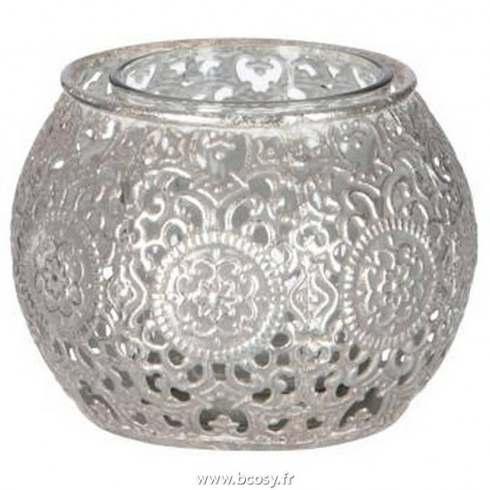 J Line Photophore Boule Oriental Metal Verre Gris Argent Jline 56611 by Jolipa 56611