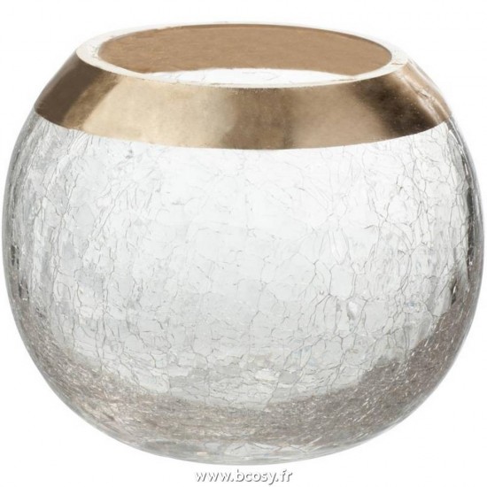 J-Line bougeoirs Jolipa Jline Bougeoir Boule Craquele Verre Transparent Or Medium