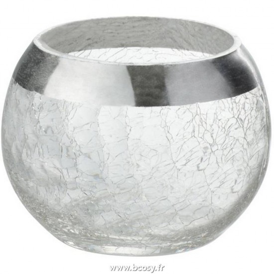 J-Line bougeoirs Jolipa Jline Bougeoir Boule Craquele Verre Transparent Argent Small