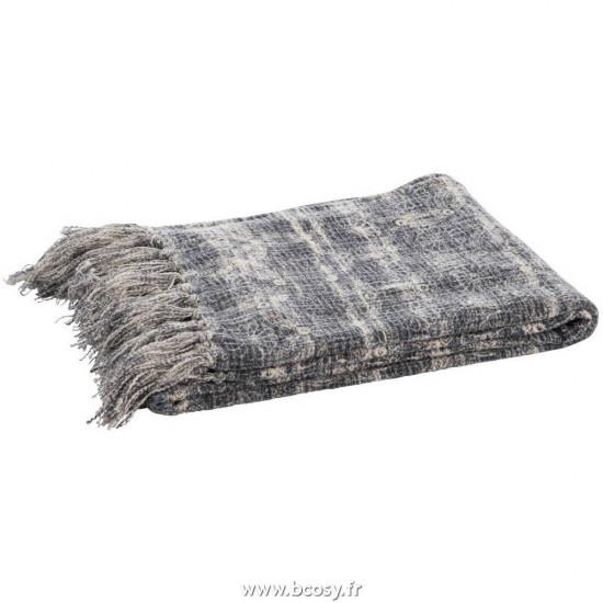 J-Line plaid oriental imprime coton bleu 130x170cm Jolipa Jline Plaid Oriental Imprime Coton Bleu