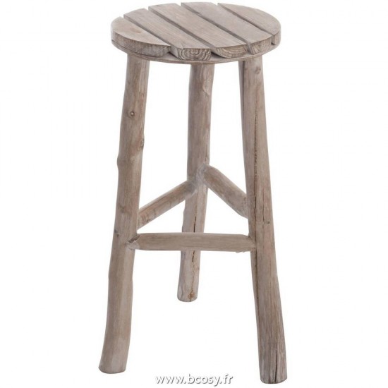 J-Line tabouret rond bois blanc wash 40x40x53cm chaises tabourets de bar Jolipa Jline Tabouret Rond Bois Blanc Wash Medium