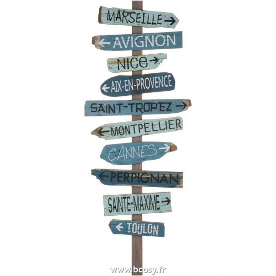 J Line Pancarte Villes Provence Bois Bleu Mix L51xB3xH127 cm Jline 72436 by Jolipa 72436