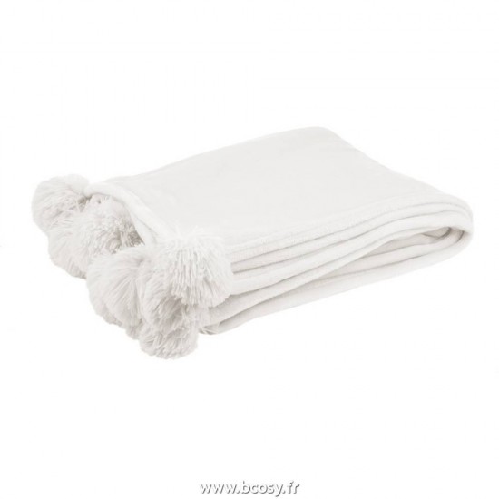 J-Line plaids a franges Jolipa Jline Plaid Pompon Polyester Blanc