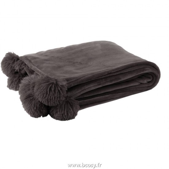 J-Line Pompons plaid taupe J line plaids a franges Jolipa Jline Plaid Pompon Polyester Taupe Fonce