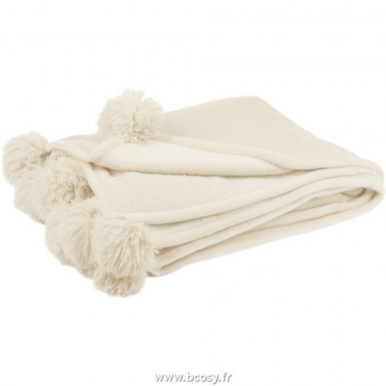 J-Line plaids a franges Jolipa Jline Plaid Pompon Polyester Creme