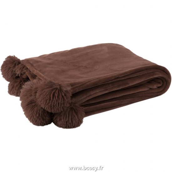 J-Line plaids a franges Jolipa Jline Plaid Pompon Polyester Marron