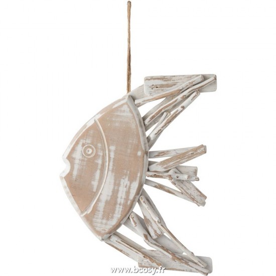 J Line Poisson Plat Suspendu Bois De Sapin Blanc Wash Jline 91145 by Jolipa 91145