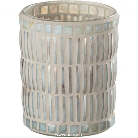 J-Line bougeoirs Jolipa Jline Bougeoir Mosaiques Rond Verre Ciment Nacre Gris Large