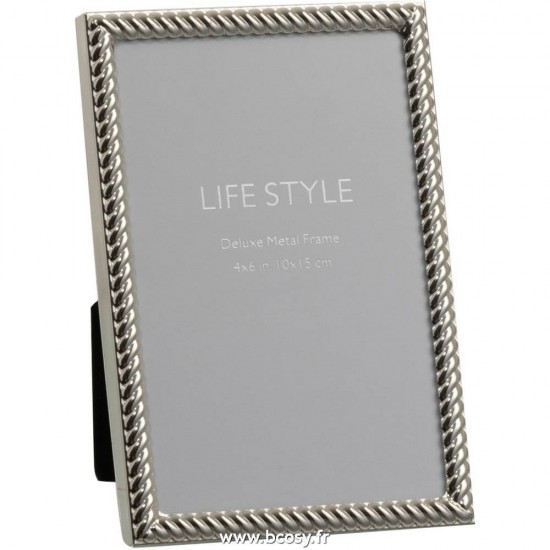 J Line Cadre Photo Lignes Obliques 10X15 Metal Argent Small L11xB16 cm Jline 93220 by Jolipa 93220