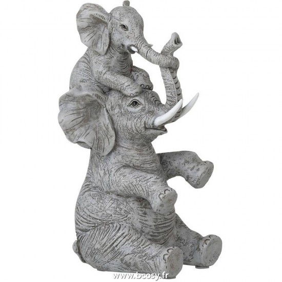 J Line Elephant+Enfant Sur Dos Resine Gris 24H Jline 95119 by Jolipa 95119