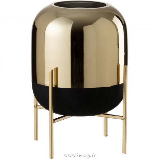 J Line Photophore Sur Pied Verre Noir Or Small 27H Jline 95623 by Jolipa 95623