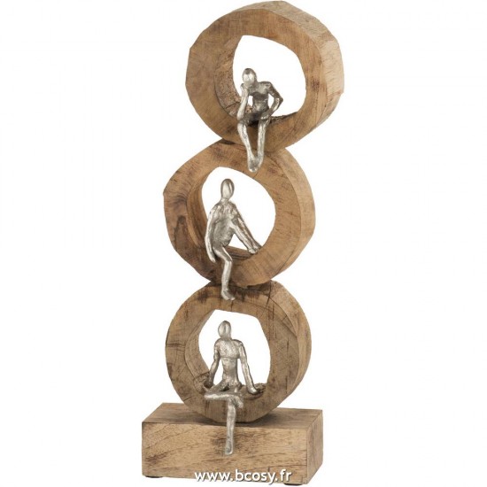 J Line Personnage 3 Pensif Cercle Bois De Manguier Aluminium Naturel Argent 57H Jline 96286 by Jolipa 96286