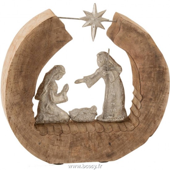 J Line Personnages Creche Noel Bois De Manguier Aluminium Naturel Argent Jline 96291 by Jolipa 96291