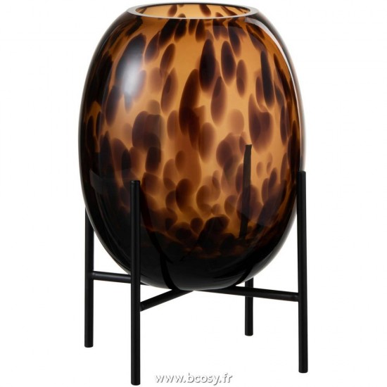 J Line Vase+Pied Tache Decoratif Verre Transparent Marron Small 22H Jline 96627 by Jolipa 96627