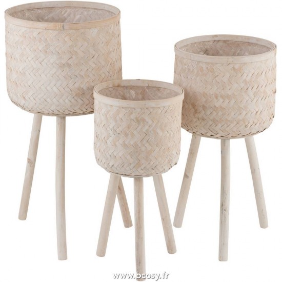 J-Line cachepots de fleur Jolipa Jline Set De 3 Cachepot 3 Pieds Bambou Plastique Naturel Wash