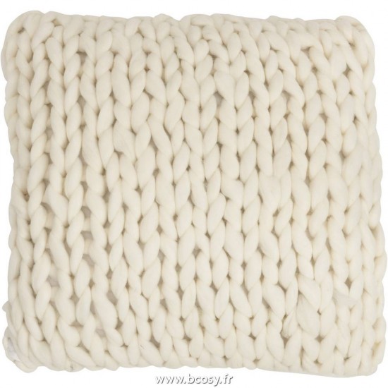 J-Line coussins Jolipa Jline Coussin Tricote Carre Acrylique Blanc