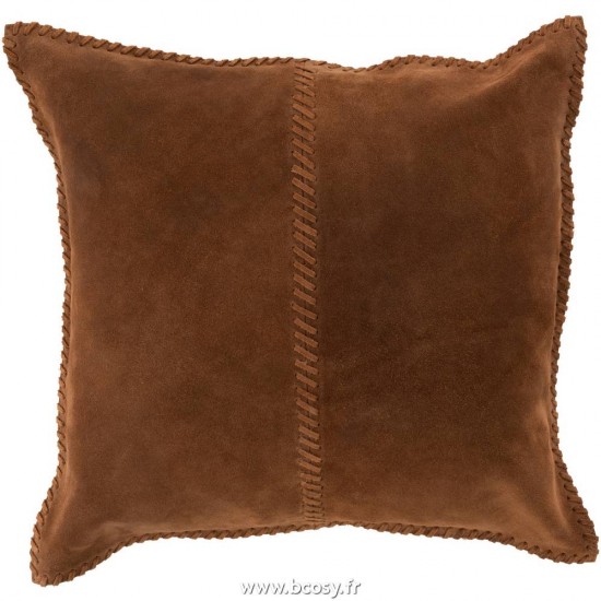 J-Line coussins Jolipa Jline Coussin Point Carre Cuir Cognac