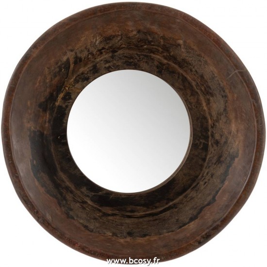 J-Line miroirs Jolipa Jline Miroir Rond Forme De Bol Bois Recycle Marron