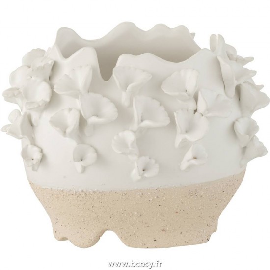 J-Line vases Jolipa Jline Cache Pot Anemone Ceramique Blanc Beige