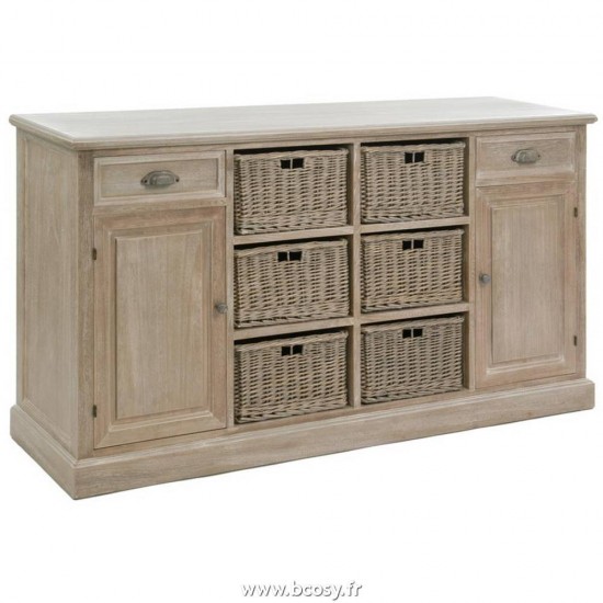 J-Line bahut avec paniers de style campagnard meubles J Line buffet dressoir bahuts Jolipa Jline Dressoir 6Panier 2Tir 2P Bs Grey W