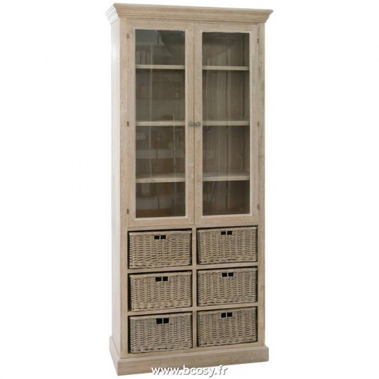 J-Line Armoire 6 Paniers 2 Portes Bois Grey 87X38X204Cm J line vaisselier rustique avec paniers J Line armoire vitree et paniers armoires avec paniers Jolipa Jline Armoire 6Panier 2Porte Bs Grey W