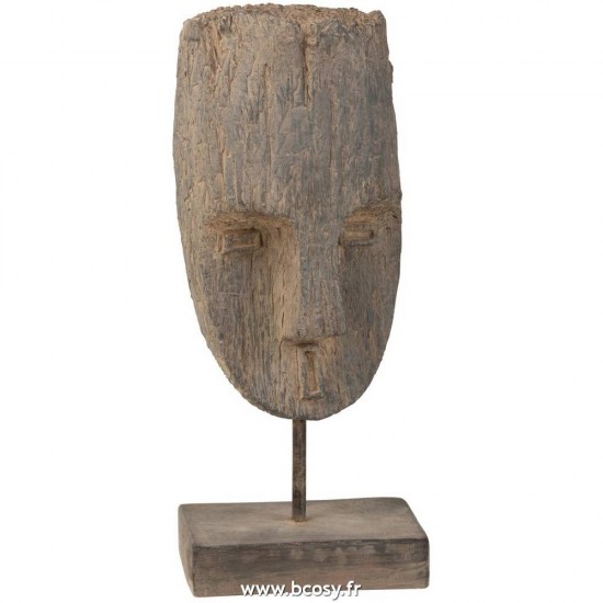 J-Line mascres statuettes Jolipa J Line Jline Tete Sur Pied Ethnique Magnesie Argile Beige