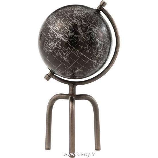 J-Line mappemondes sur pied globes terrestres Jolipa J Line Jline Globe Trepied Metal Plastique Argent Noir Small