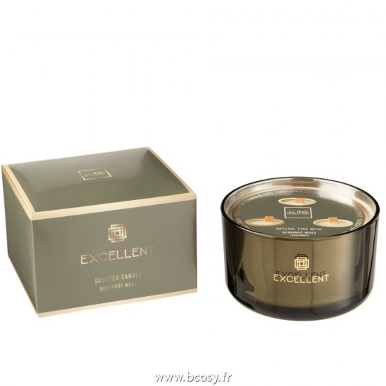 J-Line bougies parfumées Jolipa J Line Jline Bougie Parfumee Excellent Bergamot Wood Vert Large 40 Heures