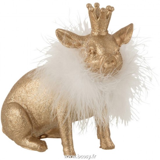 J-Line cochons statuettes Jolipa J Line Jline Cochon Couronne Resine Or Medium