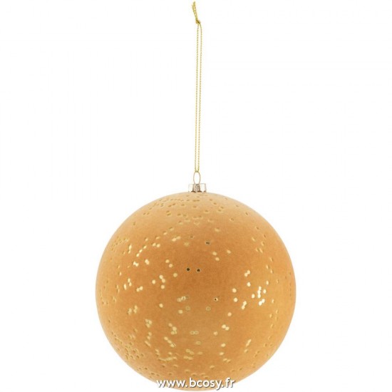 J-Line boules de noel Jolipa J Line Jline Boule De Noel Pois Plastique Velours Ocre Or Large