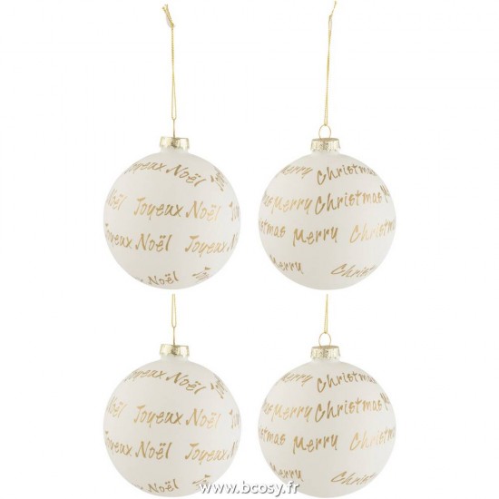 J-Line boules de noel Jolipa J Line Jline Boite De 4 Boules De Noel Xmas Noel Verre Blanc Or Medium
