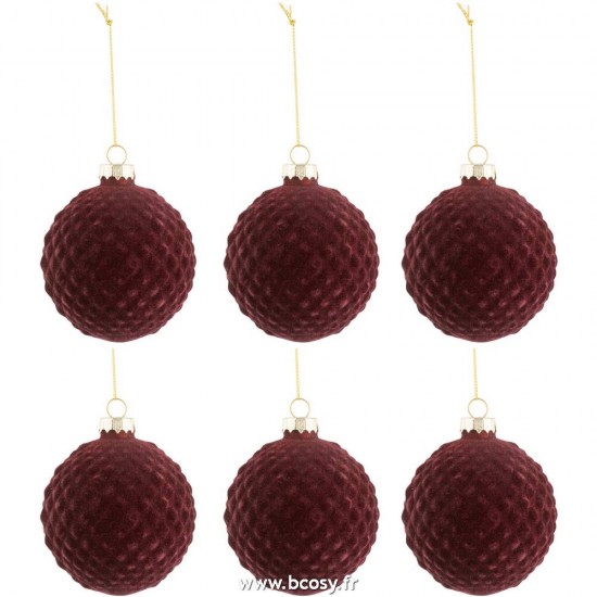 J-Line boules de noel Jolipa J Line Jline Boite De 6 Boules De Noel Motifs Velours Verre Burgundy Small