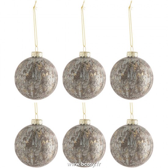 J-Line boules de noel Jolipa J Line Jline Boite De 6 Boules De Noel Velours Verre Antique Gris Or Small