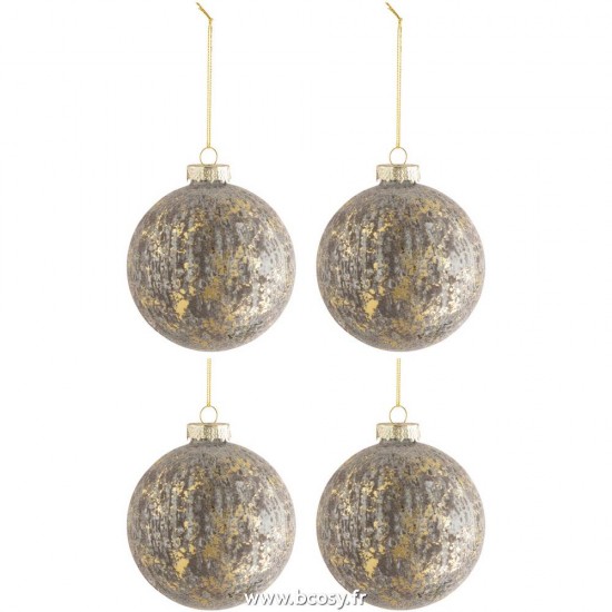 J-Line boules de noel Jolipa J Line Jline Boite De 4 Boules De Noel Velours Verre Antique Gris Or Medium