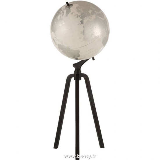 J-Line mappemondes sur pied globes terrestres Jolipa J Line Jline Globe Sur Pied Marbre Metal Blanc Argent Noir Extra Large