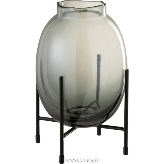J-Line Jolipa J Line Jline Vase Pied Bord Irregulier Gris Bleu Noir Small