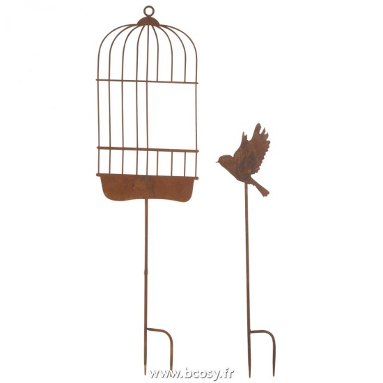 J-Line cages a oiseaux Jolipa J Line Jline Set De 2 Decoration Jardin Cage Oiseau Metal Rouille