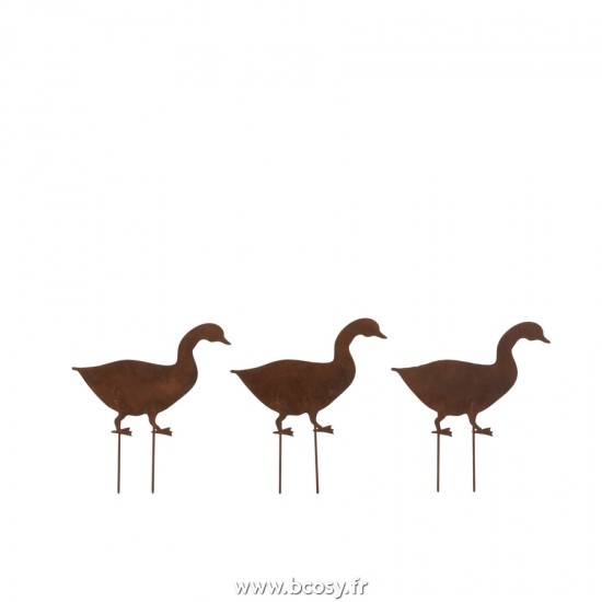 J-Line accessoires jardin Jolipa J Line Jline Decoration Jardin 3 Pieces Canards Metal Rouille